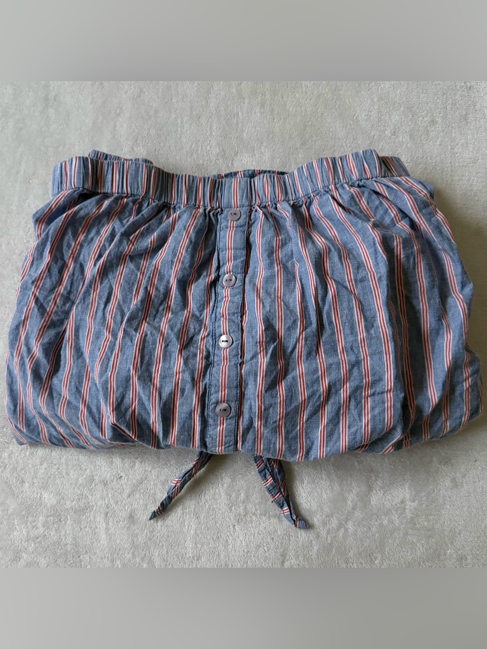 Fashion Nova Off Shoulder Button Waist Striped Blouse Tie Front Crop Top 2X